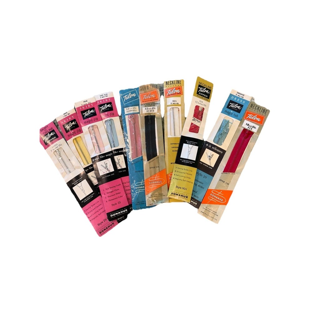 Lot of 10 Vtg Metal J&P Chic Talon Various Zippers Various Colors 7" - 18"‎